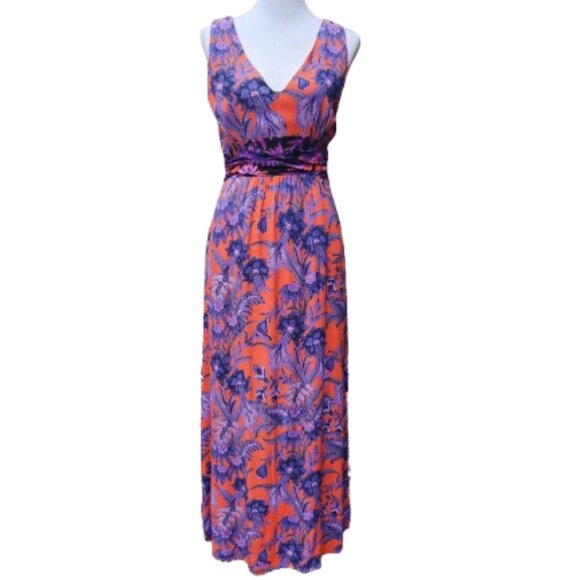 Maeve Anthropologie Macie Maxi Dress Floral Print Red Purple Pockets Sleeveless - Picture 2 of 14